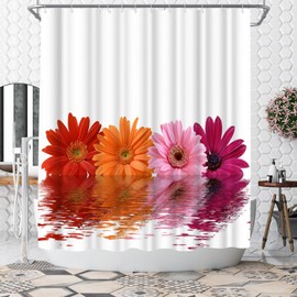WELMECO Colorful Daisy Shower Curtain Flower Shower Curtain 72x72inch Polyester Fabric Bathroom Decor
