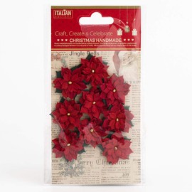 3.5cm Small Red Handmade Poinsettia Christmas Flower Card Making Craft Decorations (Pack of 9)