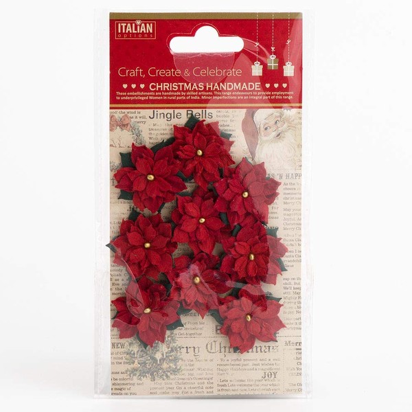 3.5cm Small Red Handmade Poinsettia Christmas Flower Card Making Craft