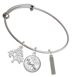Delight Jewelry Stainless Steel Rectangular Blank Tag - Silvertone Let Things Go Tree Charm Bangle Bracelet