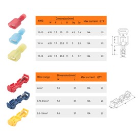DIANN 120pcs 60Pairs T Tap Wire Connectors 22-10 AWG Quick Splice Electrical Wire Terminals Insulated Male Quick Disconnect Spade Terminals Assortment Kit