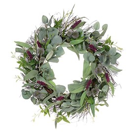 24" Artificial Lavender Floral Spring Wreath with Green Leaves