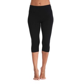 Kotii Women's Summer Soft Capri Leggings Plus Size Crop Leggings Stretch Tights Pants,Black,Fits L