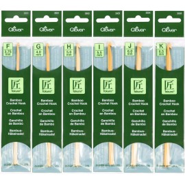 Clover Takumi Bamboo Crochet Hooks,  Sizes F - K, 3.75mm - 6.5mm - All 6 sizes! F, G, H, I, J, K