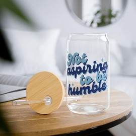 Not Aspiring To Be Humble Sipper Glass, Kamala Harris Quote Can Glass, Women Empowerment Gift, Presidential Election Cup with Bamboo Lid