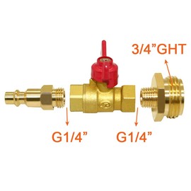 Joywayus Brass Winterize Blowout Adapter Kit 1/4" Male Quick Connect to 3/4" Male GHT Thread with Ball Valve Fitting (Pack of 2)