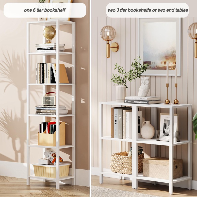 TUTOTAK Bookshelf, 6-Tier Tall Book Shelf, Narrow Bookcase for Small