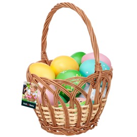 KOTARBAU® Wicker Basket with Handle Children's Easter Basket with Handle Small Round 250 x 170 mm Easter Basket Wicker Small Easter Baskets Braided Basket with Handle Easter Basket Handle Basket