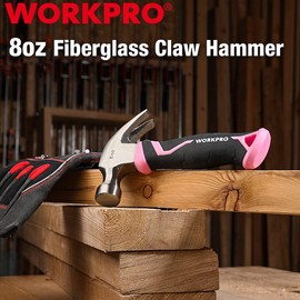 WORKPRO 8 oz Claw Hammer with Fiberglass Handle All Purpose Hammer Pink Ribbon
