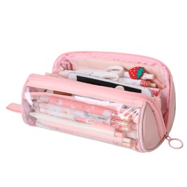 iSuperb Pencil Case Large Pencil Bag Round Pencil Box, Pink Pen Pouch, Makeup Brush Bag for Women Office