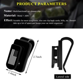 Kewucn Sunglasses Holder for Car Sun Visor, US Flag Style Metal Auto Visor Eyeglass Hanger, Multi-Function Sun Visor Ticket Card Clip, Truck Car Accessories for Men Women (Black+Black, Flag)