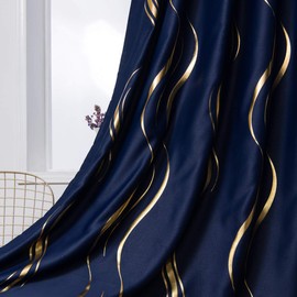 1 Pair Blackout Curtains for Bedroom, Luxury Striped Curtains for Living Room (Navy and Gold, 2 x 54 x 96 Inch)