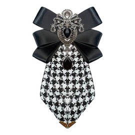 Men's Teardrop Rhinestone Bow Pre-Tied Brooch for Unisex Elegant Crystal Satin Fabric Houndstooth Ribbon Neck Tie Brooches Lapel Pins Wedding Prom Party Costume Bow Tie (Black)