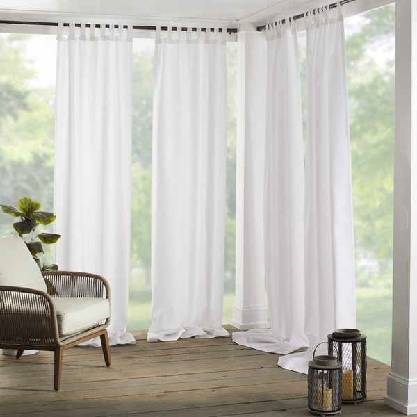 Elrene Home Fashions Matine Solid Tab-Top Indoor/Outdoor Curtain Panel, 52 inches X 95 inches, White