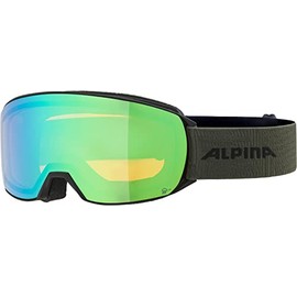 ALPINA NAKISKA Q-LITE Mirrored, Contrast-Enhancing OTG Ski Goggles with 100% UV Protection for Adults, Black/Olive Matt, One Size