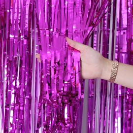 Metallic Tinsel Foil Fringe Backdrop 3.28x6.56ft -Photo Booth Background for Birthday Party Decoration Baby Shower Engagement Wedding Christmas Decoration (Purple,5PCS, 3.28 * 6.56ft)
