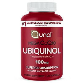 Qunol Mega Ubiquinol Coq10 100 mg, absorción superior, suplemento natural soluble en agua y grasa, forma de coenzima Q10, antioxidante para la salud d