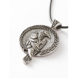 HAQUIL Raven Necklace, Celtic Raven Medallion Pendant, Faux Leather Cord, Raven Jewelry Gift (AD)