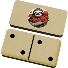 Azeeda 'Romantic Sloth With Red Roses' Domino Set & Box (DM00044276)