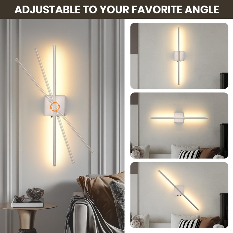 Wireless Battery Operated Wall Sconces, 11000mAh Rechargeable Brushed Nickel Wall