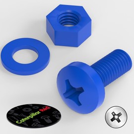 20 x Blue Pan Head Screws Polypropylene (PP) Plastic Nuts and Bolts, M8 x 20mm, Washers, (5/16 x 25/32 in)