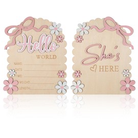 Baby Announcement Sign, Wooden Hello World Newborn Welcome Sign