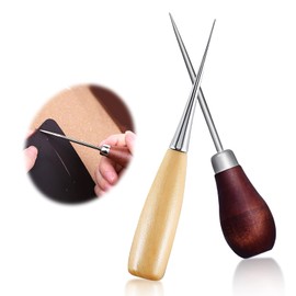 Set of 2 Punch with Wooden Handle, Sewing Awl with Wooden Handle, Hole Punch, Leather Working, Close Awl Leather Sewing Set, Round Blade Awl Pricking Needles for Sewing Leather for Leather Sewing