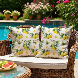 Kiatuniya Outdoor Cushion 40 x 40 cm Yellow Green Lemon Cushion Cover Weatherproof Cushion Cover Sofa Cushion Decorative Cushion Garden Cushion Waterproof Summer Cushion Covers for Garden Sofa Balcony