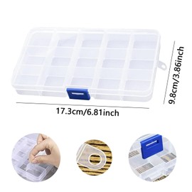 ZEACCT 4 Pcs 15 Grids Plastic Jewellery Organiser, Compartment Organizer with Adjustable Dividers, Plastic Jewellery Organisers, Small Clear Containers, for Earrings, Beads and Small Accessorie