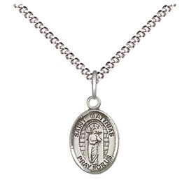 Small Sized Women's .925 Sterling Silver Saint Matthias the Apostle Medal Pendant on 18" Rhodium Plated Lite Curb Brass Chain with Lobster Claw Clasp, Catholic Religious Necklace - Made in USA- Velvet Gift Box