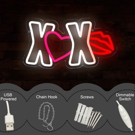 XOXO Valentine's Day Neon Sign Dimmable Valentine's Day LED Neon Sign Wall Decoration Gift for Couple Wedding Party Valentine's Day Party Decorations 13.3 * 7.3 Inch