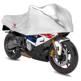 Rosefray 420D Motorcycle Half Cover - Outdoor Waterproof All Weather Protection Lightweight Half Cover with Storage Bag,Silver L Size fo Most Full Dress Touring Cruiser