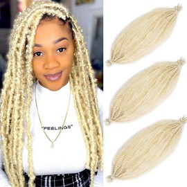 3 Packs Pre-Separated Springy Afro Twist Hair 16 Inch Blonde Pre Fluffed Spring Twist For Distressed Soft Locs Afro Twist Hair Natural Marley Twist Braiding Hair Extensions Women (16 Inch 3Pcs, 613#)