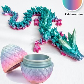 FOLANDO 3D Printed Dragon in Egg, 3D Dragons Eggs with Dragon inside 3D Print Figurine Full Motion Flexible Joints Home Desk Office Decoration Ornament Gift (Rainbow)
