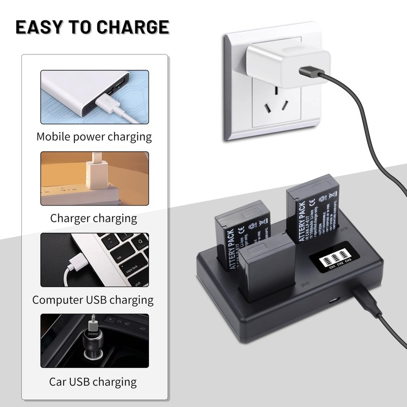 3-Pack LP-E17 Battery with Smart Triple Charger for Canon EOS