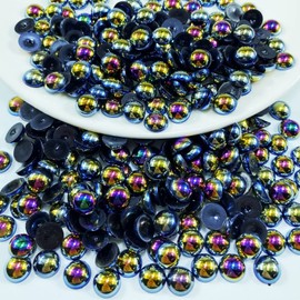 Pinhoollgo 1000pcs 6mm Flatback Half Pearls for Crafts Resin Half Round Pearls Flatback Pearls for Face Nail Cup Clothes Shoes Scrapbook Handmade Craft(Black AB)