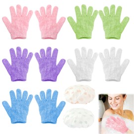 UOCAI 10 Stück Peelinghandschuh und 2 Duschhaube, Exfoliating Gloves Massage Handschuh Körperpeeling Handschuh Duschhandschuh Waschhandschuh Körper für Frauen Dusche Spa Massage