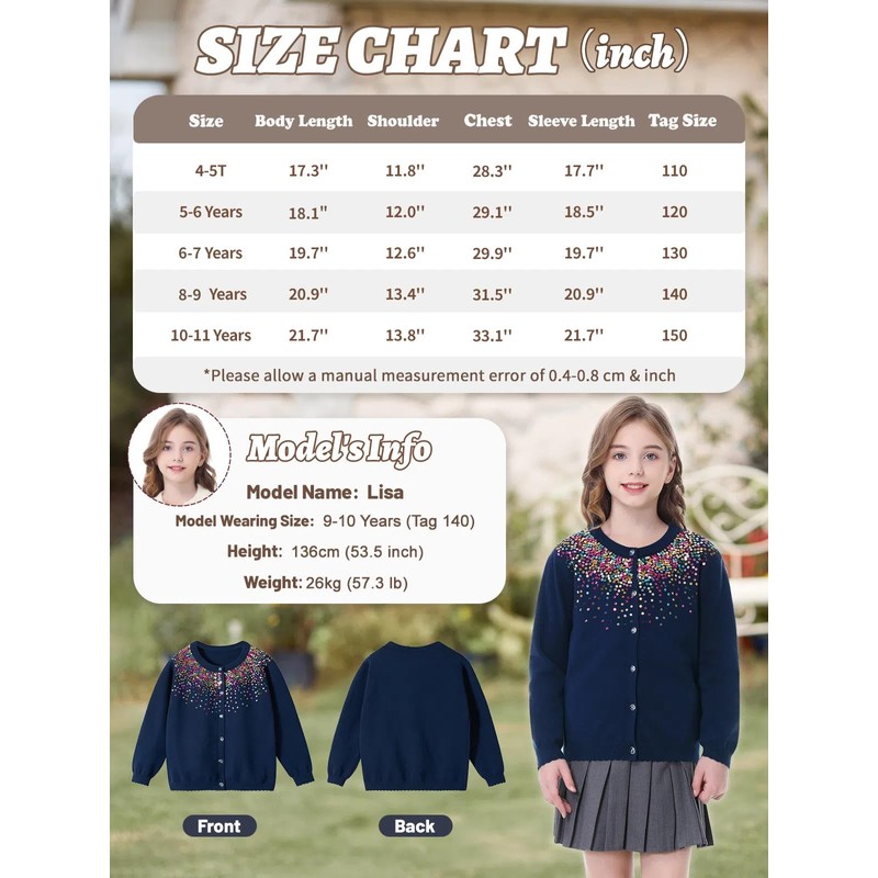 Rolanko Girls' Bolero Cardigans, Long Sleeve Cotton Basic School Clothing,