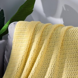 Knit Throw Blanket for Couch Farmhouse Lightweight Soft Cozy Throw Blanket with Fringe Decorative Rustic Small Lap Blanket Throws and Blankets for Bed 50 x 60 Inch, Modern Cable Knit Yellow