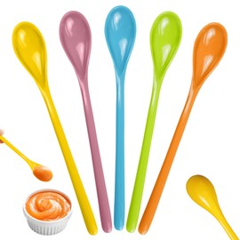 Colorich 5 Stück Plastiklöffel, Bunt Lange Löffel, Eierlöffel Kunststoff, Langer Marmeladenlöffel, Dessert Kaffeelöffel für Eiskaffee Eisbecher Milchshake Desserts, Spülmaschinenfest