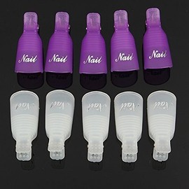 10Pcs Acrylic Nail Art UV Gel Polish Remover Wrap Cleaner Clip Caps (Color: White)
