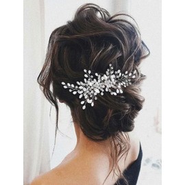Unicra Peine para novia de plata con diamantes de imitación para novia, accesorio para el pelo, pieza de joyería para mujeres y niñas