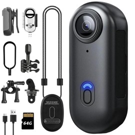 1080P Mini Thumb Action Camera, Portable Vlogging Camera, Wearable Small Body Camera, Hands-Free POV Video Recorder for Motorcycle, Bike, Work, Travel, Pet Walking (64GB Ultimate Kit, Black)