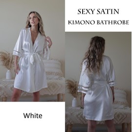 Ekouaer Women Kimono Robes Long Sleeve Bathrobe Silky Bridal Robe Satin Bridesmaid Dressing Gown Comfy Wedding Nightwear