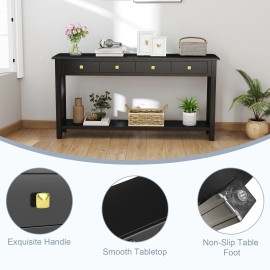 Table 59 Inch Entryway Table Long Console Table with 4 Storage Drawers and Open Shelf