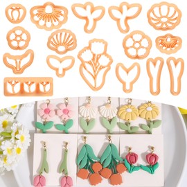 Puocaon Flower Polymer Clay Cutters - 16 Pcs Flower Leaf Designs Clay Earrings Making Kit Floral Stud Cutters for Earrings Jewelry Making