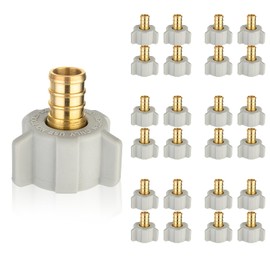 25-Pack HeSun PEX Fittings, 1/2" Pex x 1/2" Female NPT Swivel Adapter, Brass Crimp Fitting for ASTM F1807(PEX1807202-25)