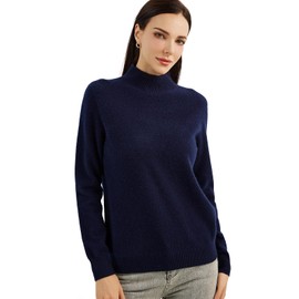Chanyarn Women's 100% Pure Cashmere Sweater Mock Neck Long Sleeve Warm Leisure 2024 Fall Winter Knit Pullover (Navy Blue,L)
