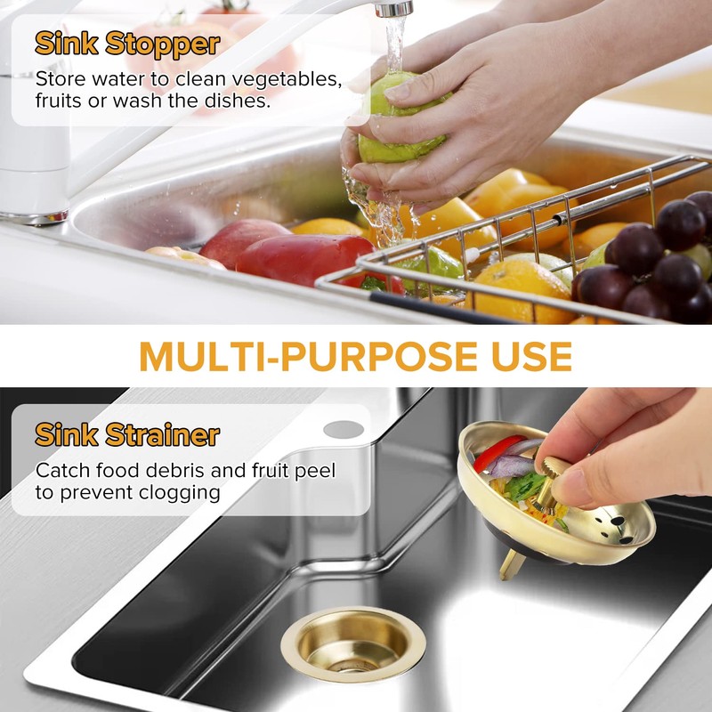 JEAPHA 2 Pcs Gold Sink Strainers Replacement for Standard 3-1/2