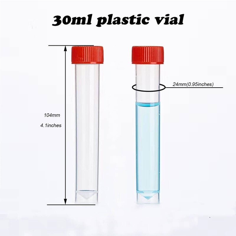 30ml Plastic Small Vials with Screw Caps Sample Tubes,PP Material,